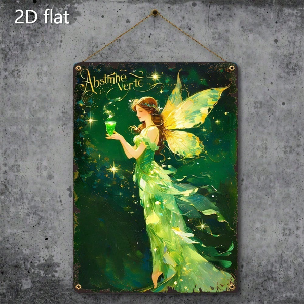 CIFbuy Vintage Fairy Metal Wall Decor 8x12 Inch, Magical Fairy With Cup Green & Golden Iron Sign, Heavy-Duty Whimsical Garden Ornament TikTok, TikTok, Self-pickup Logiopics