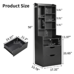 2 Drawers + 1 Shelf + 6-Shelf BedsideTable US Standard Power Supply (1 USB + 1 Type-C + 2 Triple-Prong) Storage Locker P2-12MM Particleboard Laminated Storage Cabinet 17.32*13.78*50in Black - Image 5