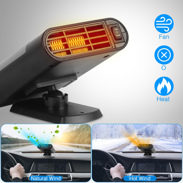24V Car Truck Heater -200W Fast Heating & Fan Mode, 360° Adjustable, 2 in 1 Defroster Defogger Demister Windshield Heater Defog Defrost for Van Bus Camping Travel