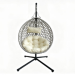 Foldable Hanging Egg Chair with Stand, HDPE Rattan Wicker Swing Chair with Cushion, Heavy Duty Frame 350 Lbs Capacity, Outdoor Patio Indoor Bedroom Balcony, Beige+Gray