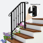 [Same Code 89100953]Matte Black Outdoor 2-Step Iron Handrail - Image 2