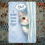 CIFbuy Vintage Cat Fish Treasure Metal Sign, 2D Flat Wall Art Waterproof Rust-Proof Hanging Plaque, Stylish Home Decor Ornament Gift TikTok, TikTok, roof Hanging Plaque Self-pickup Logiopics - Image 4
