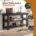 27-In Bamboo Shoe Rack & Bench, 3-Tier 280 lb Capacity Storage Organizer for Entryway, Living Room, Balcony, Black - Image 5
