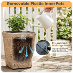 3-Piece Nested Rattan Planter Set, UV Resistant PP Wicker Plant Boxes with Removable Liner & Drainage Holes for Indoor Outdoor Garden Patio - Image 9