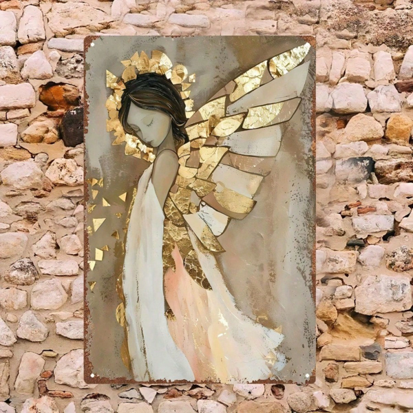 CIFbuy Golden Angel III Vintage 2D Flat Metal Wall Art, Art, 8x12 Inch Beige Golden Brown Aluminum Plaque, Aluminum Plaque, Lightweight Angel Statue Decor 2D ikTok, 2D ikTok, um Plaque Self-x1ckup Logiopor