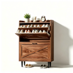 2-Drawer Top Enclosure Barn Door Shoe Cabinet Melamine Board Embossed MDF Shoe Cabinet 31.61*9.45*39.37in Walnut - Image 2
