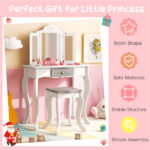 White Kids Vanity Set with Tri-Folding Acrylic Mirror & Drawer, 2-in-1 Convertible Design (3+ Ages)​ - Image 10