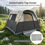 Gray Light-Blocking Outdoor Cabin Tent, Large 9x9ft Interior Windproof Rainfly Tent with Carry Bag Ground Stakes Ropes for Family Group Camping - Image 5