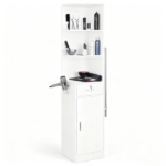 3-Tier Corner Salon Cabinet with 1 Door & 1 Drawer, 15mm E0 Grade Particleboard Matt White, 75.2" H Multipurpose Storage Cabinet for Beauty Salon Spa Bathroom Bedroom - Image 3