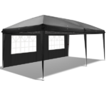 10'x20' Instant Pop Up Canopy Tent Black, 6 Panels 2 Doors 4 Mesh Windows, 28/22mm Powder Coated Steel Frame, 10x20mm Crossbar, 210D Oxford Folding Outdoor Tent with Carry Bag No Sandbags - Image 22
