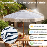 7ft Boho Patio Umbrella with Fringe Tassels, Outdoor Beach Umbrella with Aluminum Pole for Poolside Garden - Image 9