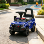 Blue Police Truck Kids Sliding Car – Push Ride On with Working PA System, Horn, Under-Seat Storage for 18 Months to 5 Years Old