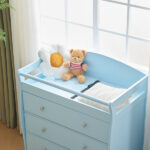 Blue painted finish, MDF, three drawers, 90.5*58*92cm, children's wooden bed with safety belt and changing table for babies - Image 14