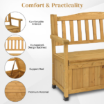 Outdoor Wooden Storage Bench, Large Deck Box with Seating & Armrest, Patio Organizer Loveseat for Garden Porch Deck Backyard Poolside - Image 5