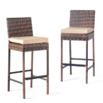 Set of 2 Patio Wicker Barstools, Outdoor Bar Height Chairs with Seat Cushions & Footrests for Patio Porch Backyard Living Room Balcony, Brown Gradient Rattan & Beige Cushion - Image 5