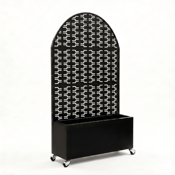 Arched Decorative Privacy Screen with Planter Box, 70.87" Tall Metal Freestanding Fence Planter, 46.8"×15.75"×16.92" Planter Box for Patio Balcony Backyard