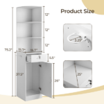 3-Tier Corner Salon Cabinet with 1 Door & 1 Drawer, 15mm E0 Grade Particleboard Matt White, 75.2" H Multipurpose Storage Cabinet for Beauty Salon Spa Bathroom Bedroom - Image 5