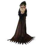 5.7ft Halloween Decorations Outdoor Life Size Animatronics Wizard with Pumpkin Face, Sound-Actived Party Decor with Creepy Sound , Scary Haunted House Props for Garden Yard Lawn