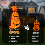 5ft Orange 3-Tier Retractable Fabric Pumpkin Halloween Light Decor with Cape & Wings, 130 Warm White LED String Lights, 4.5V 3.6W - Image 9