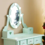 Kids Vanity Set with Mirror and Lights and Stool, 5 Storage Drawers, Pretend Play Princess Makeup Desk Dressing Table and Stool Set for Little Girls Age 3+, Macaroon Green - Image 11