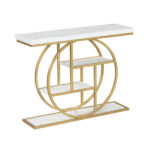 41 Inch Console Table with 3 Tier Open Shelves, Modern Entryway Sofa Table with O-Shaped Metal Frame for Living Room Hallway - White - Image 4