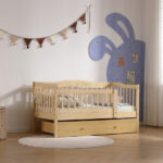 Vertical Fence Wood Painted Pine Toddler Bed with Bottom Drawer and Side Car Bed - Image 10