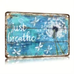 CIFbuy Take A Breath Rustic Metal Wall Decor Blue Dandelion Dragonfly Wall Plaque For Office Yoga Studio (TikTok, temu pick-up service)