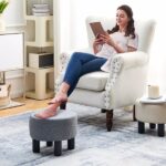 Round Linen Ottoman Foot Stool – Padded Footrest with Non-Skid Pine Legs, Soft Step Stool for Couch, Desk, Dorm, Office, Hallway Dark Grey Temu - Image 2