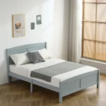 Full Single Bed Frame Vertical Striped Decorative Curved Headboard and Footboard Bed Frame Painted + Melamine Veneer & Pine + MDF Wood Bed 77.8*56.54*37.8in Grey - Image 32
