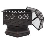 22" Hexagonal Shaped Iron Brazier Wood Burning Fire Pit Decoration for Backyard Poolside - Image 23
