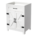 Washed white particleboard with melamine veneer, barn double door with U-shaped internal shelves, washbasin cabinet, 61*47*85cm (24 inches) - Image 4