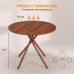 37.4 Inch Round Dining Table for 4-6 People, Cross X Metal Leg Kitchen Dinner Table with Adjustable Foot Pads, Easy Assembly Small Space Dining Room Table, Walnut - Image 7