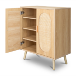 Modern Rattan Shoe Storage Cabinet with Double Doors and Adjustable Shelves, Accent Cabinet for Living Room, Bedroom, Hallway - Image 6