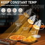 US Standard HT-222 110V 500W Commercial Food Heating Lamp, Silver Stainless Steel Vertical Electric Double-Head Food Warming Lamp - Image 8