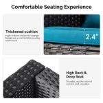 2pcs armless sofa + 2pcs footstool + 1pcs double sofa + 1pcs coffee table with storage black rattan and peacock green cushions, rattan multi-piece set - Image 6