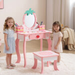 White MDF spray-painted 1-drawer 2-desktop storage box children's dressing table set with Apple print - Image 2