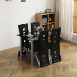 Same Code 02878244 5 Pieces Dining Table Set for 4, Kitchen Room Tempered Glass Dining Table, 4 Chairs, Black Table legs are silvery - Image 53