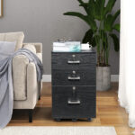 Black Wood Grain Density Board Three Drawers Wooden Filing Cabinet