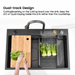 Waterfall Kitchen Sink, Stainless Steel Single Bowl in Black, Multifunctional Workstation with Flying-rain Faucet and Cutting Board, 33x22″ Stainless Steel Single Bowl Sink[Unable ship on weekends, TK/TEMU only for pickup, only TX10643 warehouse supports GOFO] - Image 9