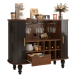 39" Fluted Liquor & Coffee Bar Cabinet with 6 Wine Racks and 3 Glass Holders, Mid-Century Modern Bar Cabinet with A Large Storage Drawer ,4 Hidden Storage Space on the Side , Black - Image 13