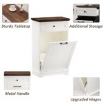 10 Gallon Tilt Out Trash Cabinet Freestanding Trash Bin Cabinet Wood Garbage Recycling Cabinet with Hideaway Drawer Pet Proof Trash Can Holder for Kitchen Living Room, Antique White (not include can) - Image 13