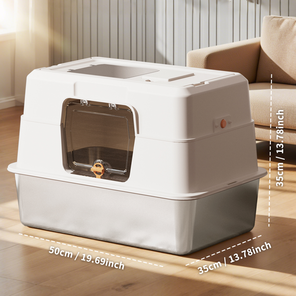 78765800_1 White stainless steel fully enclosed cat litter box, durable enclosed cat litter box, high side to prevent scattering - Image 1