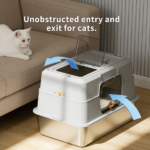 White stainless steel fully enclosed cat litter box, durable enclosed cat litter box, high side to prevent scattering - Image 4