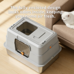 White stainless steel fully enclosed cat litter box, durable enclosed cat litter box, high side to prevent scattering - Image 5