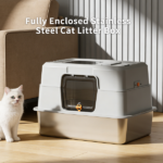 White stainless steel fully enclosed cat litter box, durable enclosed cat litter box, high side to prevent scattering - Image 7
