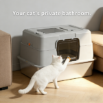 White stainless steel fully enclosed cat litter box, durable enclosed cat litter box, high side to prevent scattering - Image 8