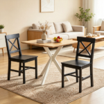 Black Farmhouse Wooden Dining Chairs Set of 2 with Cross Back Design for Kitchen Table Only chairs - Image 7