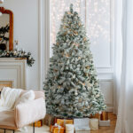7 FT Pre-lit Snow Flocked Christmas Tree, Artificial Hinged Xmas Pine Tree with 1000 Branch Tips, 400 Lights and Remote Control for Holiday Party Office Home, Snowy Green - Image 2