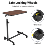 Multifunctional Adjustable Bedside Table MDF + Iron Movable Sofa Side Table 4-Wheeled Small Computer Desk with Brakes 26.5*16.5*27~44in Dark Wood Grain Color - Image 18