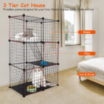Cat Cage DIY Indoor Pet Home Small Animal House Detachable Playpen with 3 Doors 3 Tiers for Kitten Puppy Bunny Exercise. (Black 28.15x13.97x42.12in) - Image 3